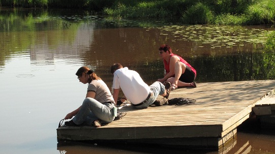 Sampling on a dock.